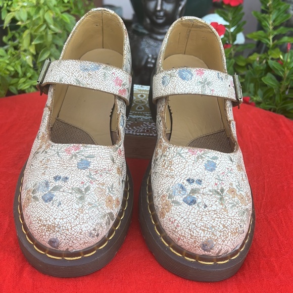 🌸 Dr. Martens 12295 Vintage Floral Crackle Single Strap Mary Jane Loafers - Picture 4 of 17